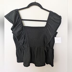 American Eagle NWT Black Ruffled Smocked Top Sz L